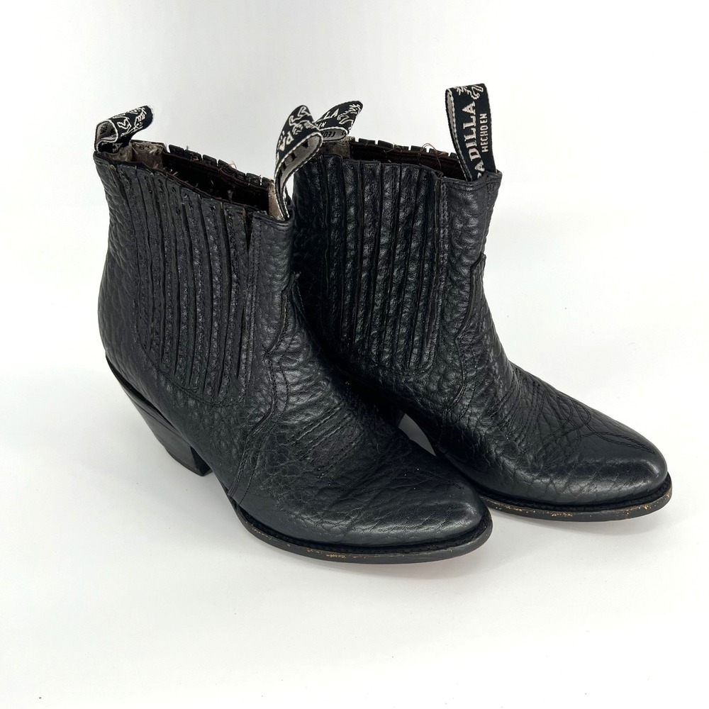 Padilla Black Leather Cowboy Boots Mens Ankle Western Vaquero Hecho en Mexico